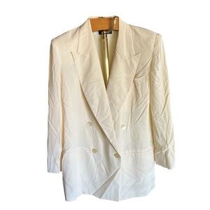 Express Compagnie Internationale 100% Silk Classic Cream Double-Breasted Blazer